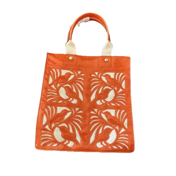 NOAH Love Birds Vegan Tote Bag Orange Oprah Favorite Things PVC Canvas - Picture 1 of 9